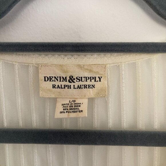 Denim & Supply Ralph Lauren Y2K Ribbed Preppy Henley Top Lace Size L Sheer Cream - Picture 4 of 8
